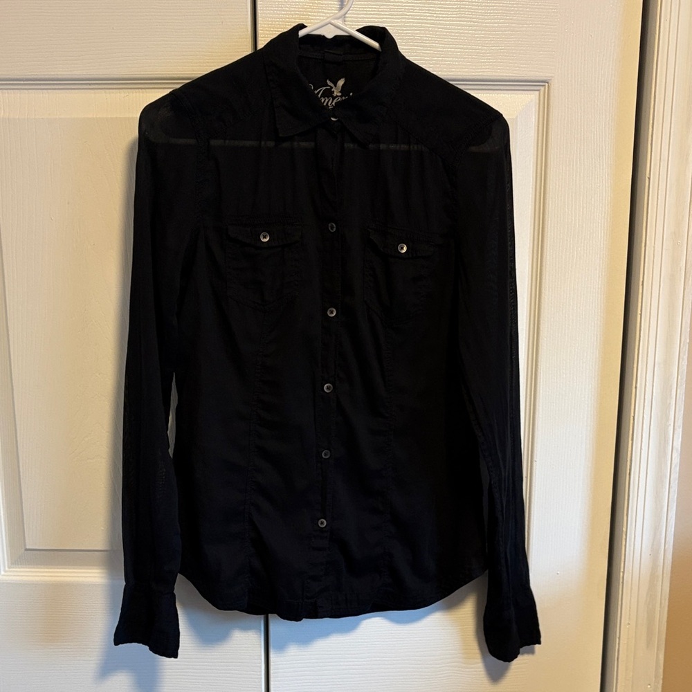 American Eagle Outfitters Black Button-Up